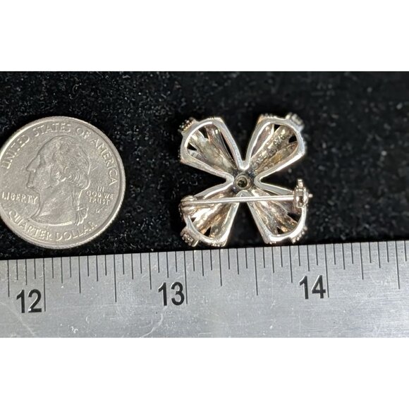 Vintage Sterling Silver 925 Marcasite Brooch Pin Green Gem Stone Peridot manly - Picture 2 of 12